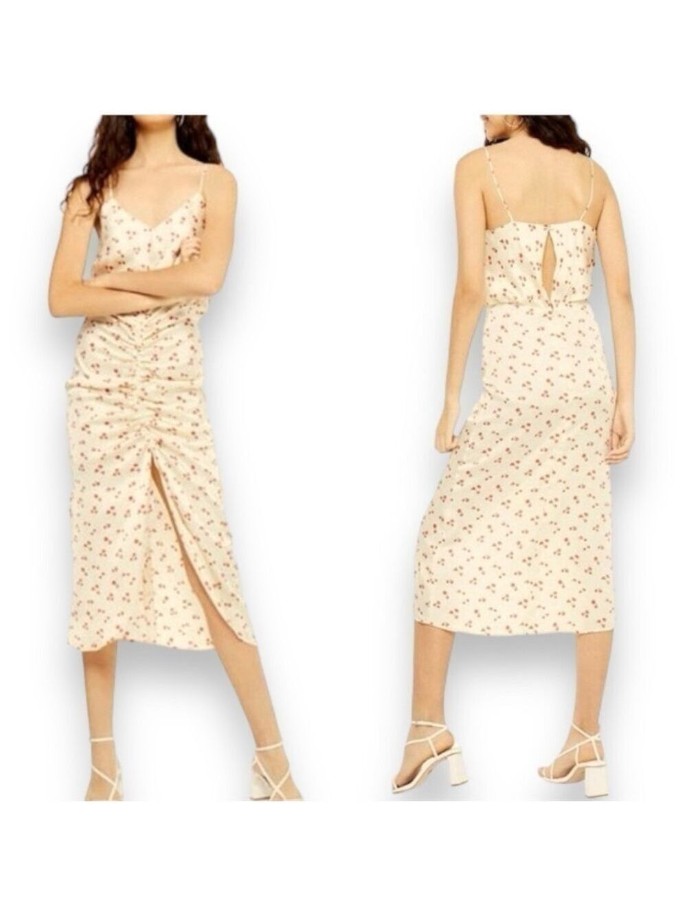 TOPSHOP Ditsy Floral Ruched Midi Satin Slip Dress Size 10 Brand New with Tags! - Picture 10 of 12